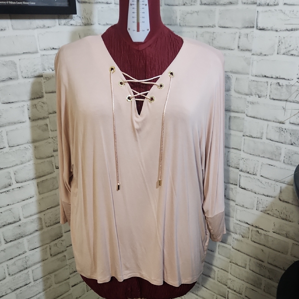 Calvin Klein Blush Lace-Up Blouse